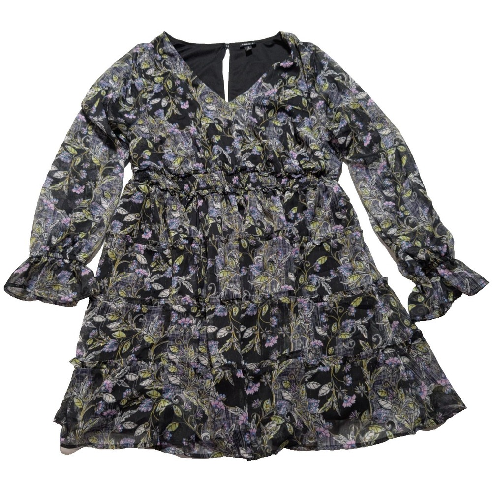 TORRID Floral V-Neck Babydoll Sheer Sleeve Pocket Dress - Women 0 (Large) EUC